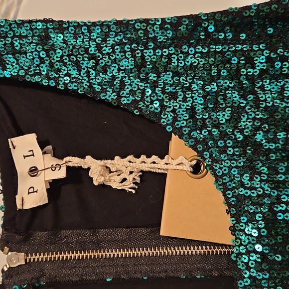 POL green sequin sleeveless Baby Doll tank top smock Small - Picture 3 of 9